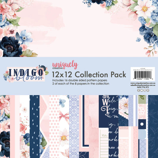 INDIGO BLOOM 12" x 12" PAPER COLLECTION PACK BY UNIQUELY CREATIVE