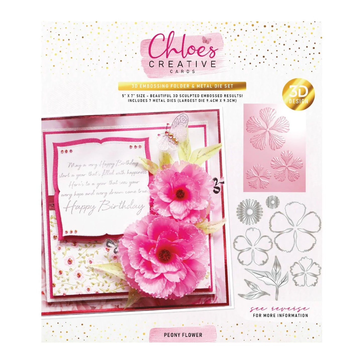 CHLOES CREATIVE CARDS 3D EMBOSSING FOLDER AND METAL DIE SET - PEONY FLOWER