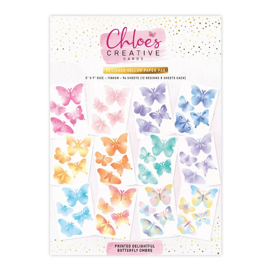 CHLOES CREATIVE CARDS DESIGNER VELLUM PAPER PAD - PRINTED DELIGHTFUL BUTTERFLY OMBRE