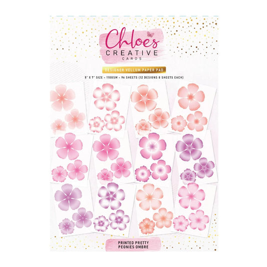 CHLOES CREATIVE CARDS DESIGNER VELLUM PAPER PAD - PRINTED PRETTY PEONES OMBRE