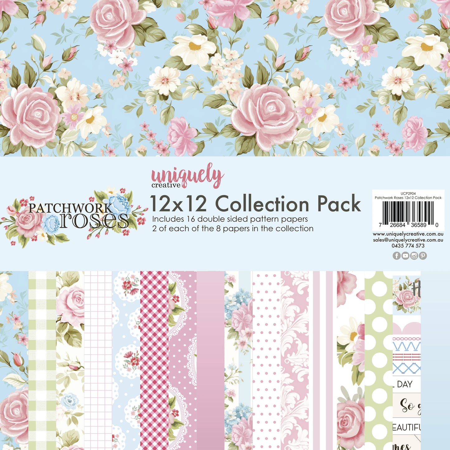 PATCHWORK ROSES 12" x 12" PAPER COLLECTION PACK BY UNIQUELY CREATIVE
