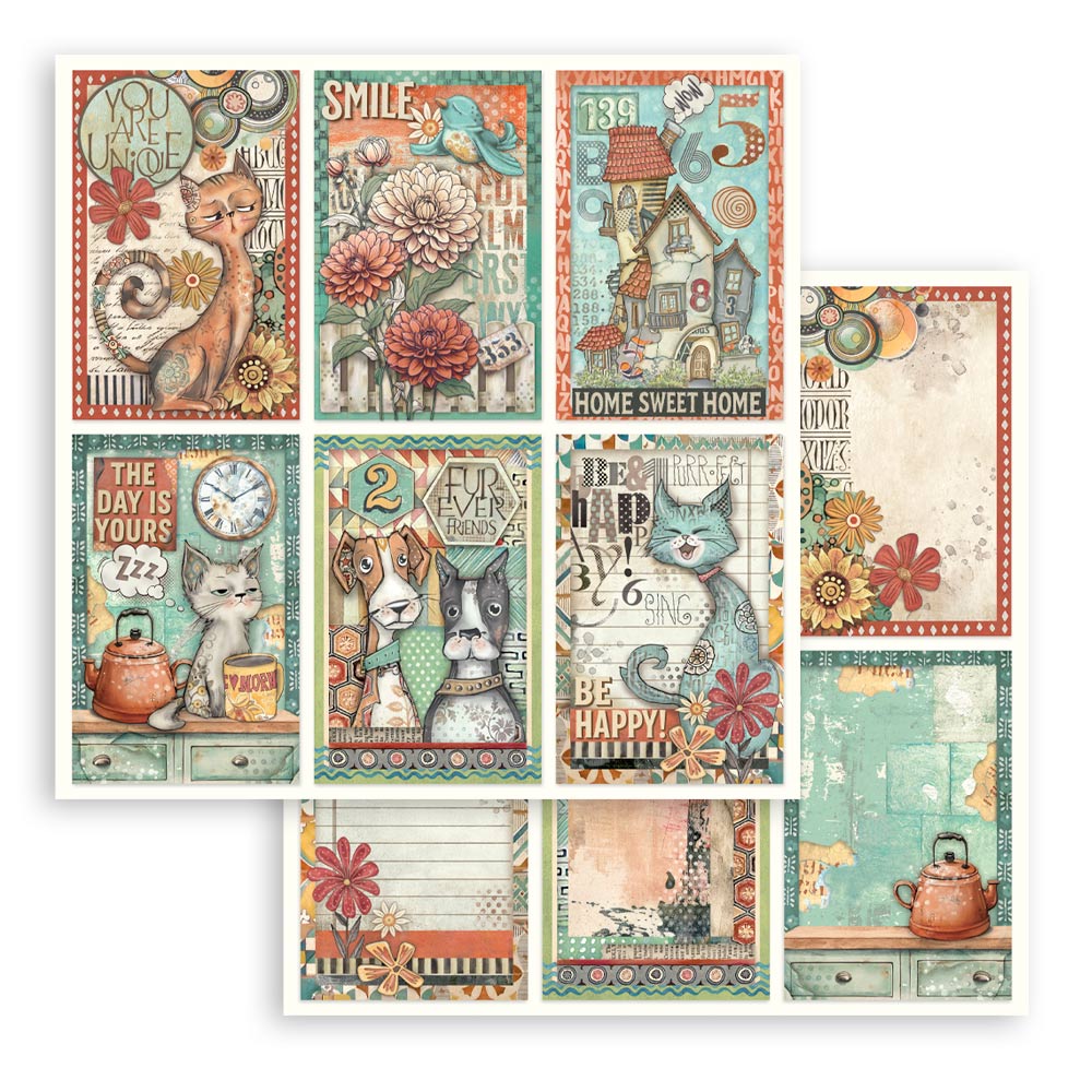 STAMPERIA 8" X 8" DOUBLE FACED PAPER PAD - FURRY FRIENDS