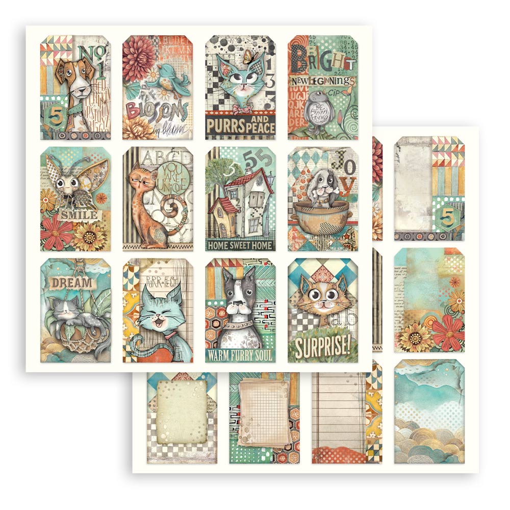 STAMPERIA 8" X 8" DOUBLE FACED PAPER PAD - FURRY FRIENDS