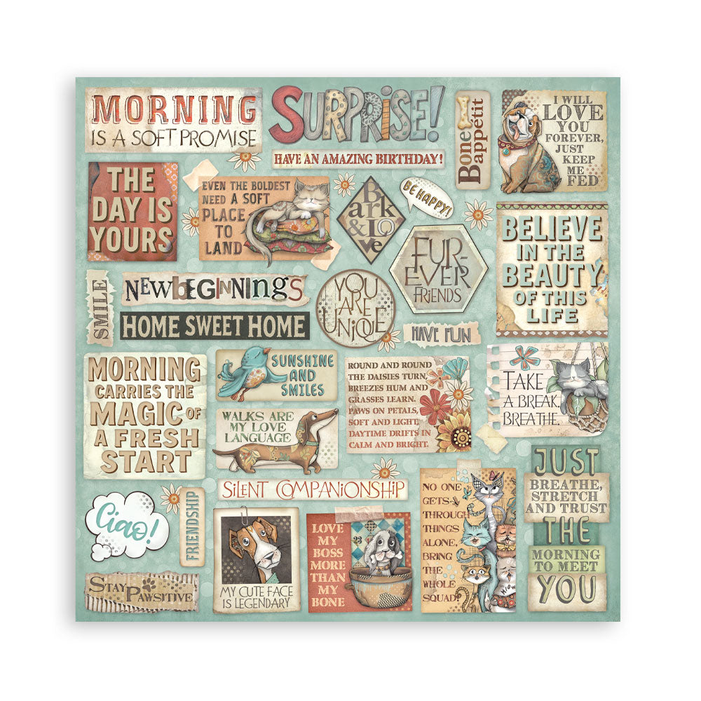 STAMPERIA 8" X 8" DOUBLE FACED PAPER PAD - FURRY FRIENDS