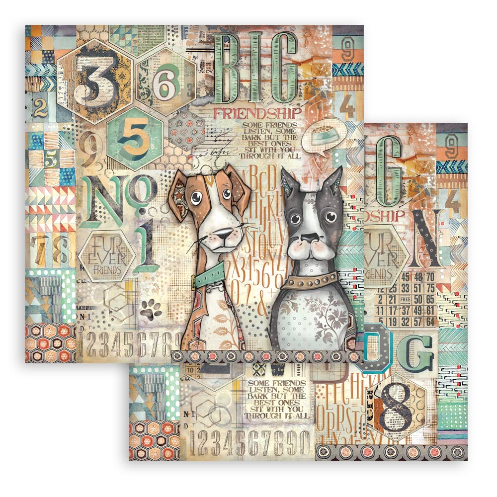 STAMPERIA 12" X 12" DOUBLE FACED PAPER PAD - FURRY FRIENDS