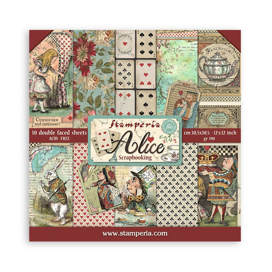 STAMPERIA DOUBLE SIDED 10 PAGE 12" X 12" PAPER PAD - ALICE IN WONDERLAND