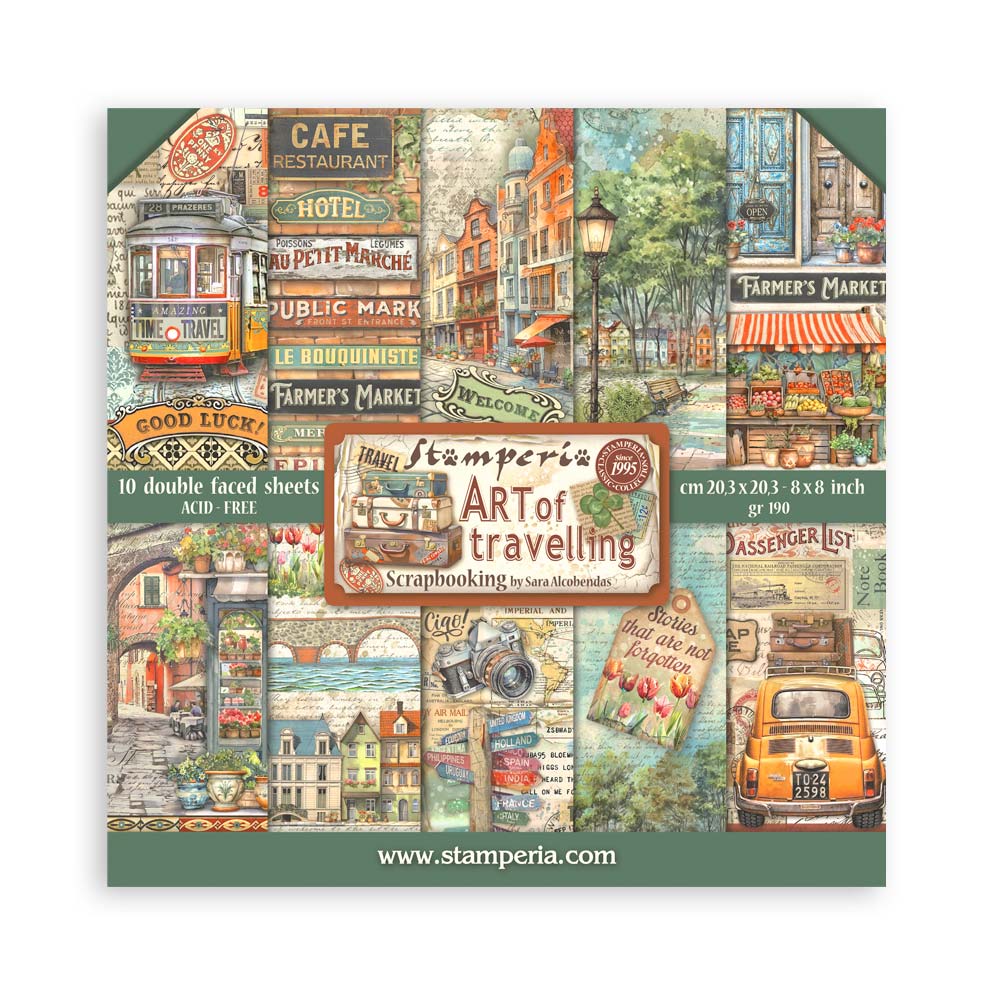 STAMPERIA 8" X 8" DOUBLE FACED PAPER PAD - ART OF TRAVELLING
