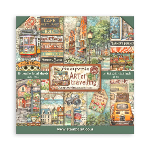 STAMPERIA 8" X 8" DOUBLE FACED PAPER PAD - ART OF TRAVELLING
