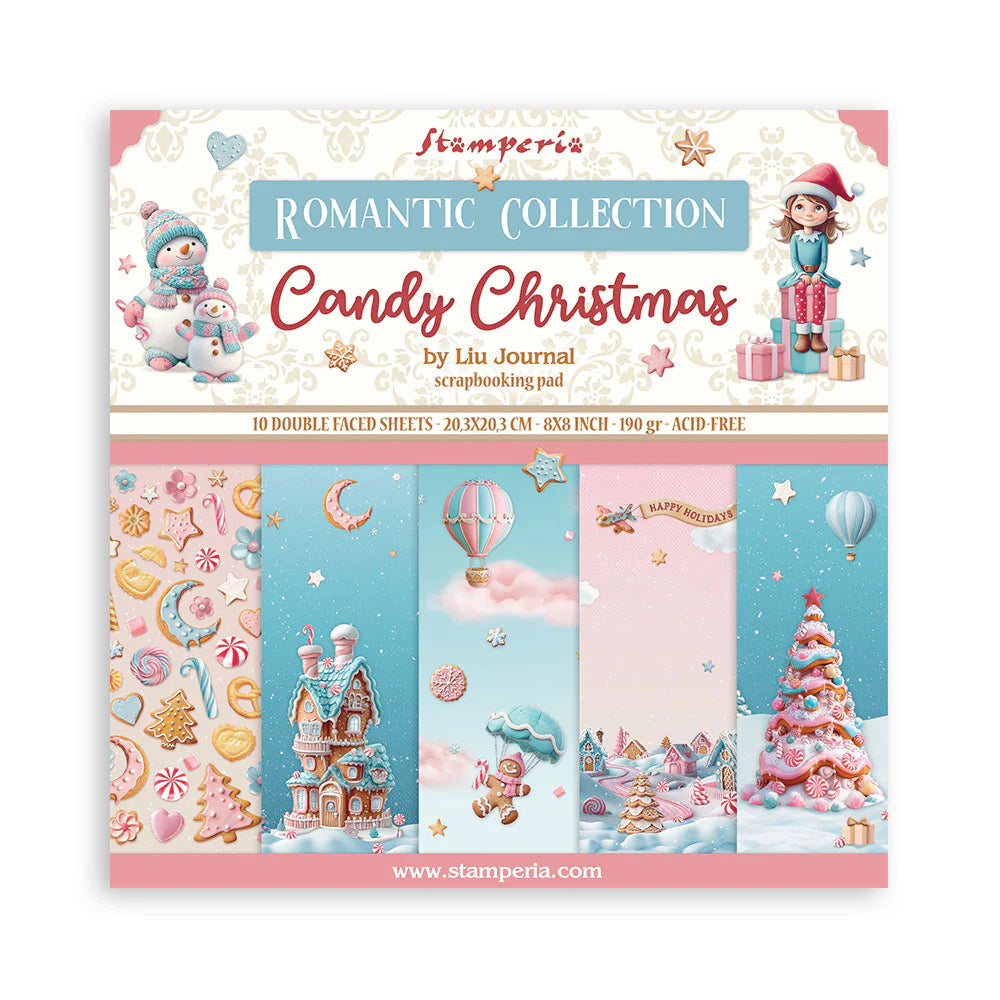STAMPERIA 8" X 8" DOUBLE FACED PAPER PAD - CANDY CHRISTMAS