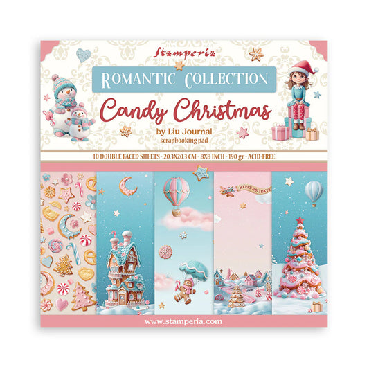 STAMPERIA 8" X 8" DOUBLE FACED PAPER PAD - CANDY CHRISTMAS