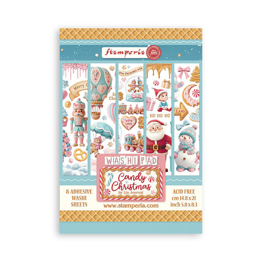 STAMPERIA ADHESIVE WASHI SHEETS 8 PK - CANDY CHRISTMAS