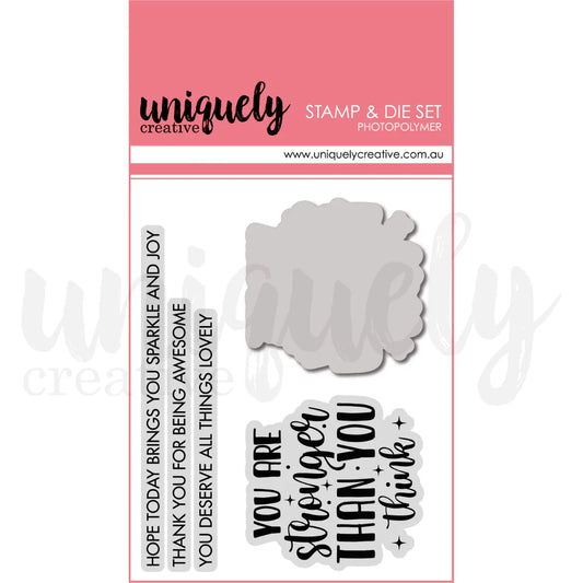 STRONGER THAN YOU THINK STAMP/DIE SET - UNIQUELY CREATIVE