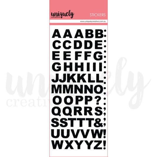 BLACK GLITTER ALPHA & NUMBERS STICKER PACK BY UNIQUELY CREATIVE
