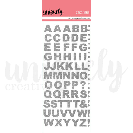 SILVER GLITTER ALPHA & NUMBERS STICKER PACK BY UNIQUELY CREATIVE
