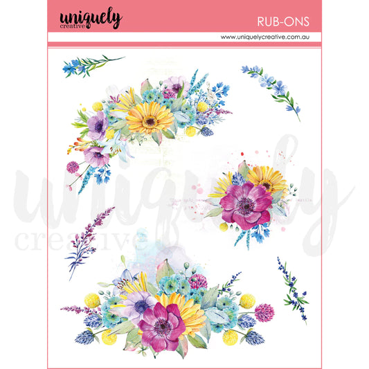 FLOWERING UTOPIA FLOWER RUB-ONS SHEET BY UNIQUELY CREATIVE