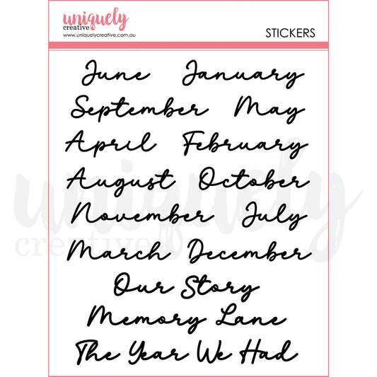PUFFY SCRIPT MONTH STICKERS PACK BY UNIQUELY CREATIVE