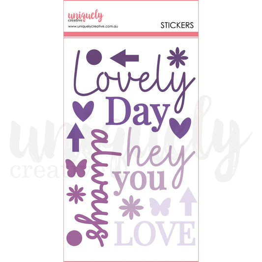 ULTRAVIOLET DELIGHT FELT TITLE STICKERS BY UNIQUELY CREATIVE
