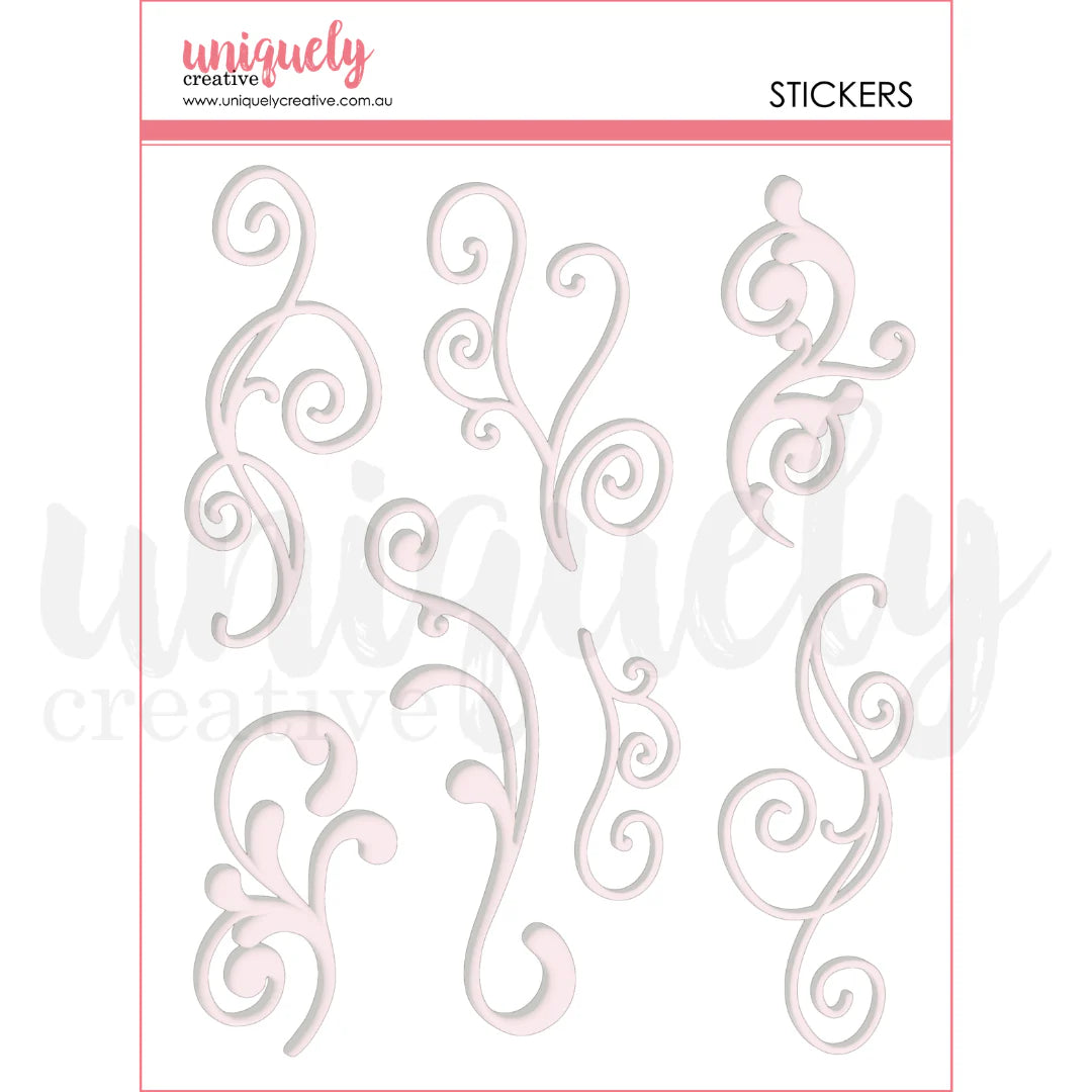 WHITE FLOURISH PUFFY STICKERS PACK BY UNIQUELY CREATIVE