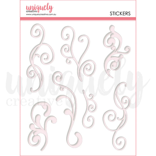 WHITE FLOURISH PUFFY STICKERS PACK BY UNIQUELY CREATIVE