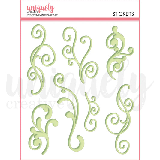 GREEN FLOURISH PUFFY STICKERS PACK BY UNIQUELY CREATIVE
