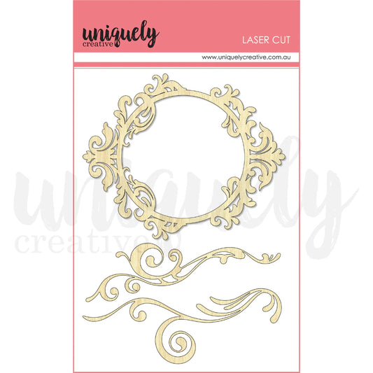 WOODEN FRAME & FLOURISHES LASER CUT STICKERS BY UNIQUELY CREATIVE