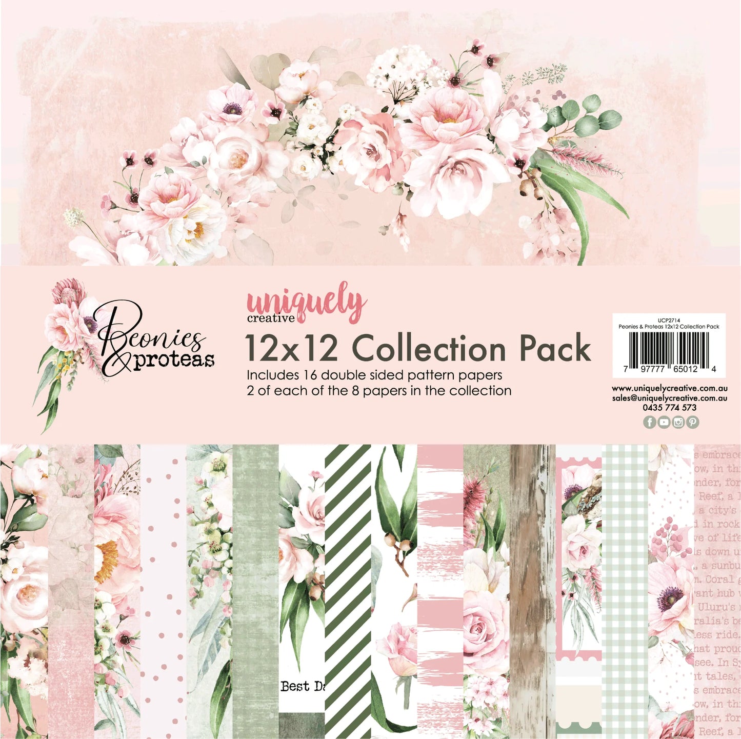 PEONIES & PROTEAS 12" x 12" PAPER COLLECTION PACK BY UNIQUELY CREATIVE