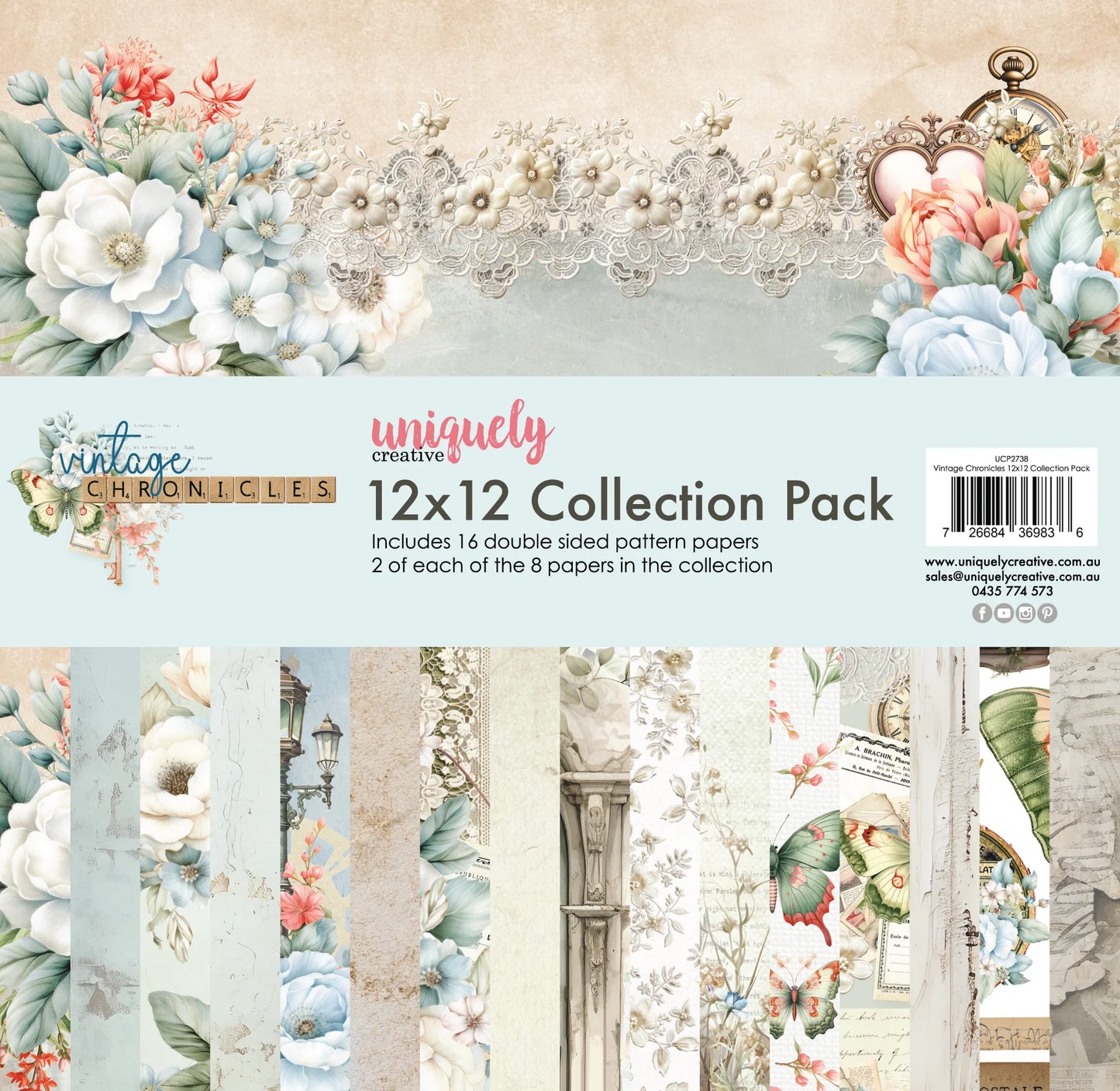 VINTAGE CHRONICLES 12" x 12" PAPER COLLECTION PACK BY UNIQUELY CREATIVE