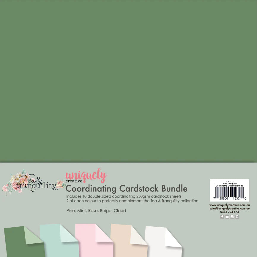 TEA & TRANQUILITY 12" x 12" CO-ORDINATING CARDSTOCK BUNDLE BY UNIQUELY CREATIVE