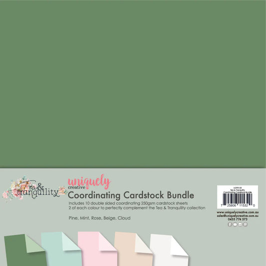 TEA & TRANQUILITY 12" x 12" CO-ORDINATING CARDSTOCK BUNDLE BY UNIQUELY CREATIVE