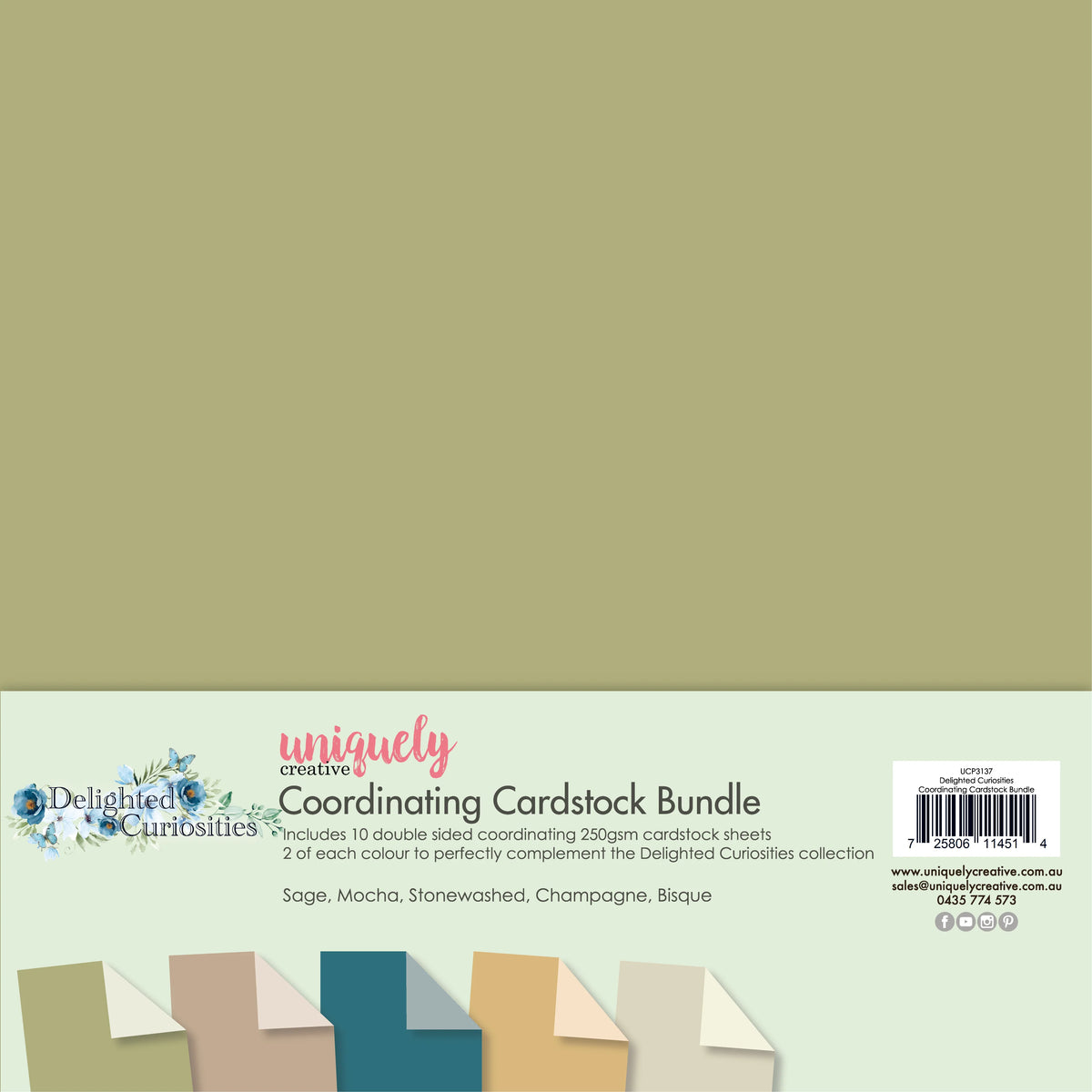 DELIGHTED CURIOSITIES 12" x 12" CO-ORDINATING CARDSTOCK BUNDLE BY UNIQUELY CREATIVE