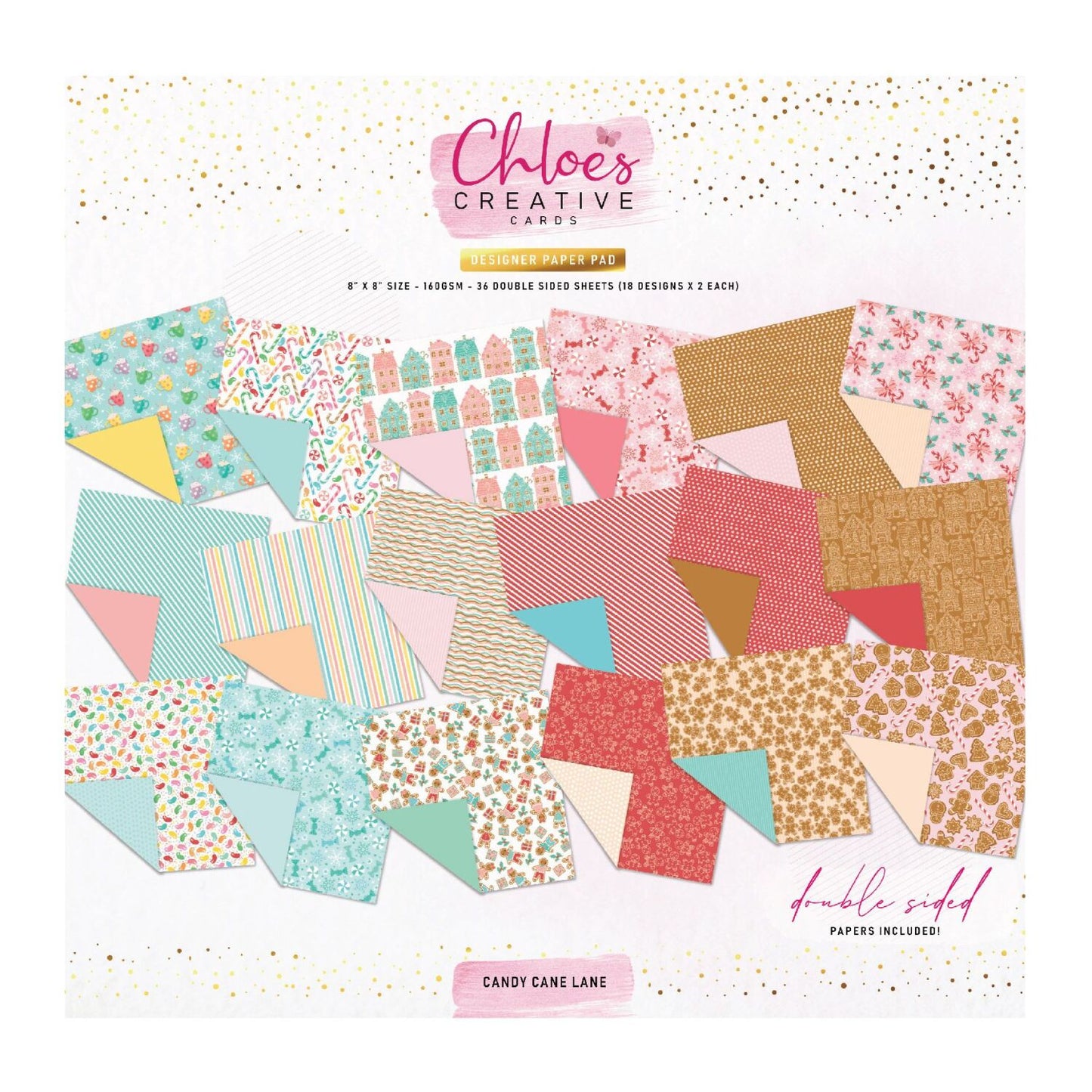 CHLOES CREATIVE CARDS DESIGNER PAPER PAD (8" X 8") - CANDY CANE LANE