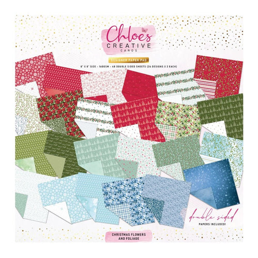 CHLOES CREATIVE CARDS DESIGNER PAPER PAD (8"X8") -  CHRISTMAS FLOWERS & FOLIAGE
