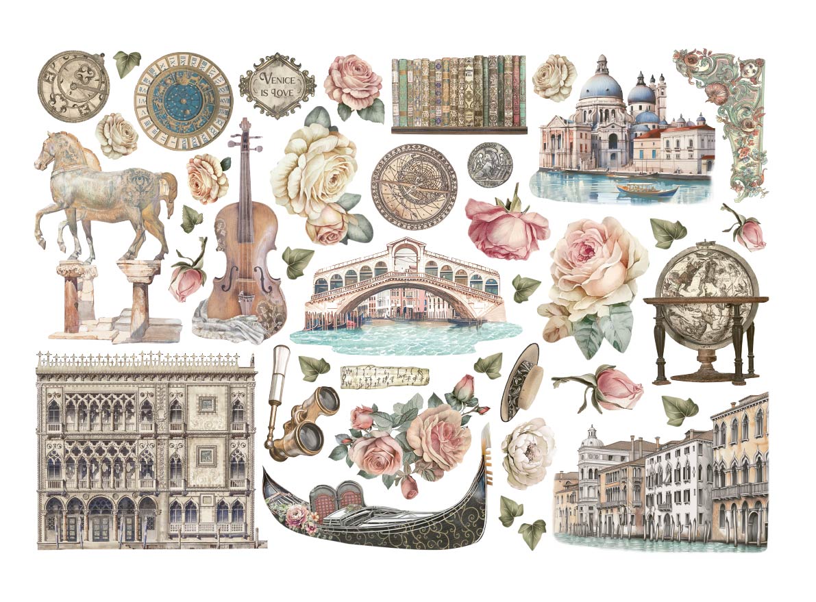 STAMPERIA ADHESIVE EPHEMERA PACK - VENICE CITY OF ART