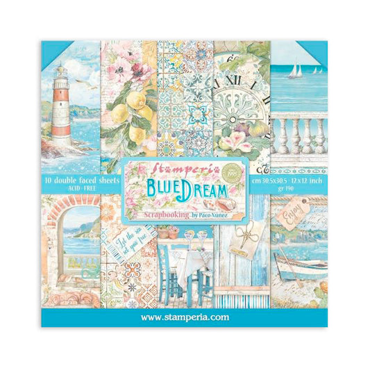 STAMPERIA DOUBLE SIDED 10 PAGE 12" X 12" PAPER PAD - BLUE DREAM