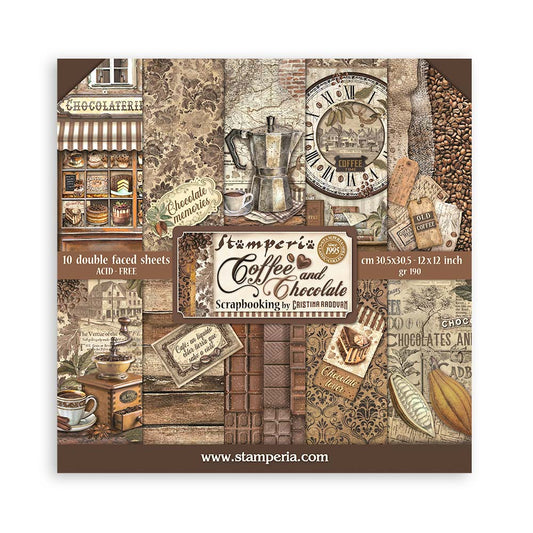 STAMPERIA DOUBLE SIDED 10 PAGE 12" X 12" PAPER PAD - COFFEE AND CHOCOLATE