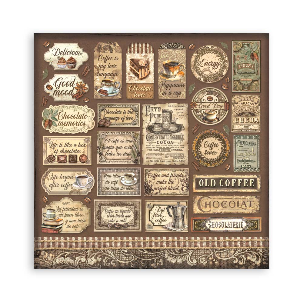 STAMPERIA DOUBLE SIDED 10 PAGE 12" X 12" PAPER PAD - COFFEE AND CHOCOLATE