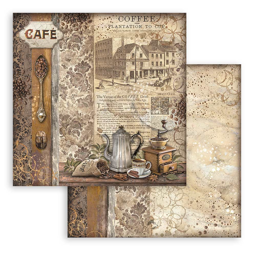 STAMPERIA DOUBLE SIDED 10 PAGE 12" X 12" PAPER PAD - COFFEE AND CHOCOLATE
