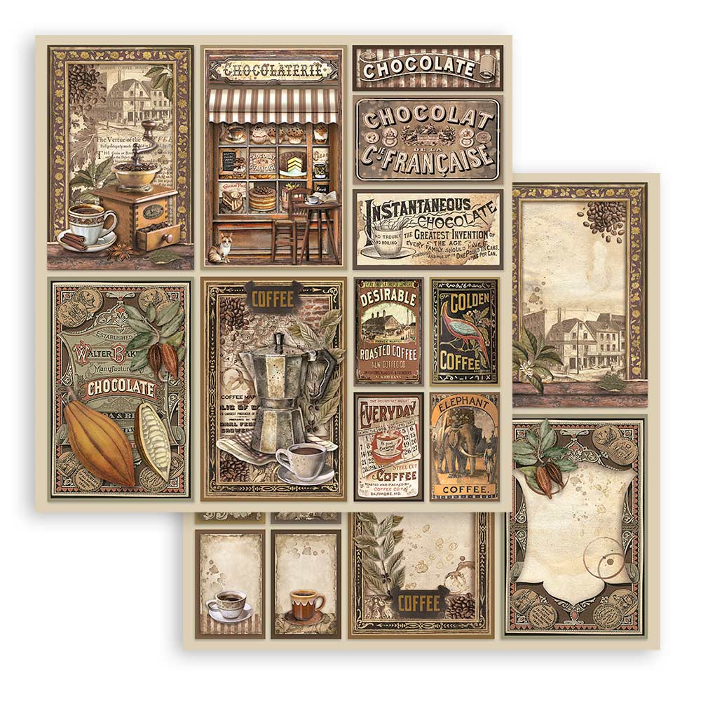 STAMPERIA DOUBLE SIDED 10 PAGE 12" X 12" PAPER PAD - COFFEE AND CHOCOLATE