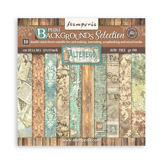 STAMPERIA DOUBLE SIDED 10 PAGE 12" X 12" PAPER PAD - MAXI BACKGROUNDS ALTEREGO