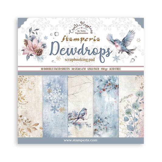 STAMPERIA DOUBLE SIDED 10 PAGE 12" X 12" PAPER PAD - DEWDROPS