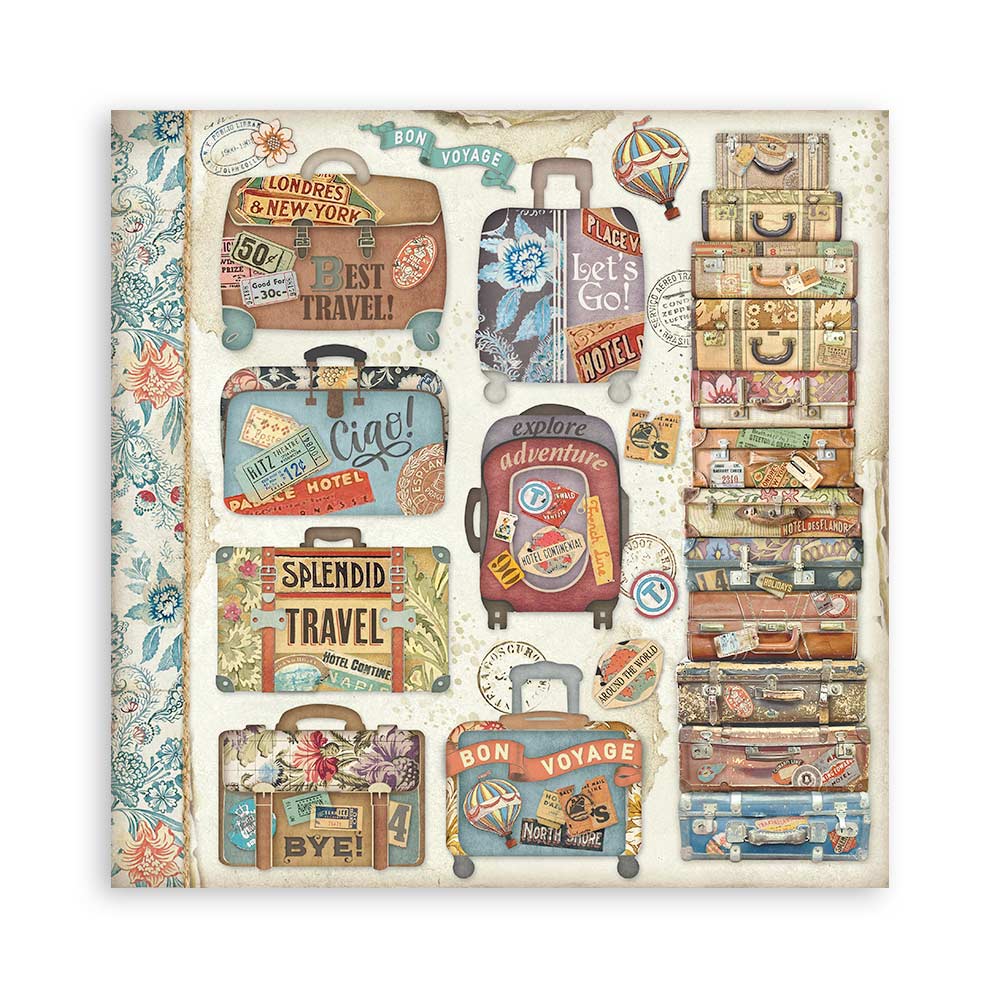 STAMPERIA 8" X 8" DOUBLE FACED PAPER PAD - ART OF TRAVELLING