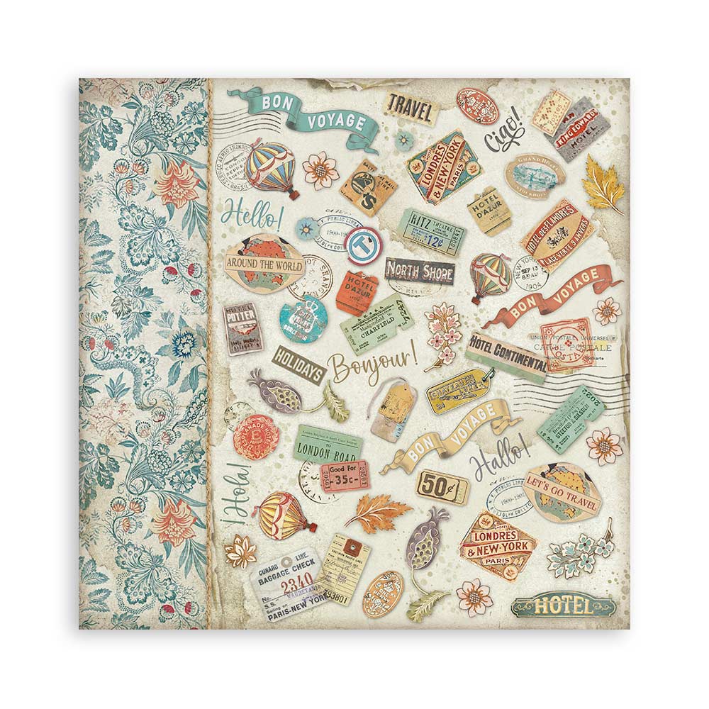 STAMPERIA 8" X 8" DOUBLE FACED PAPER PAD - ART OF TRAVELLING