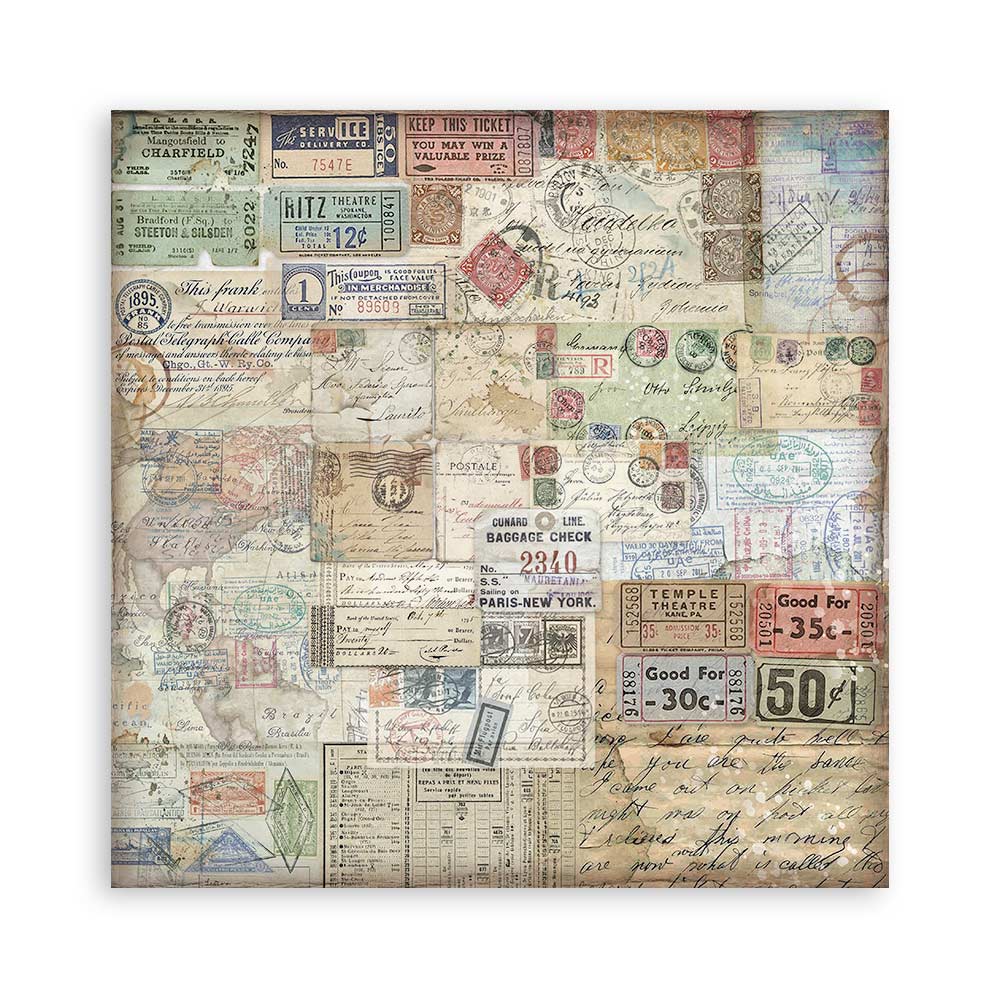 STAMPERIA 8" X 8" DOUBLE FACED PAPER PAD - ART OF TRAVELLING