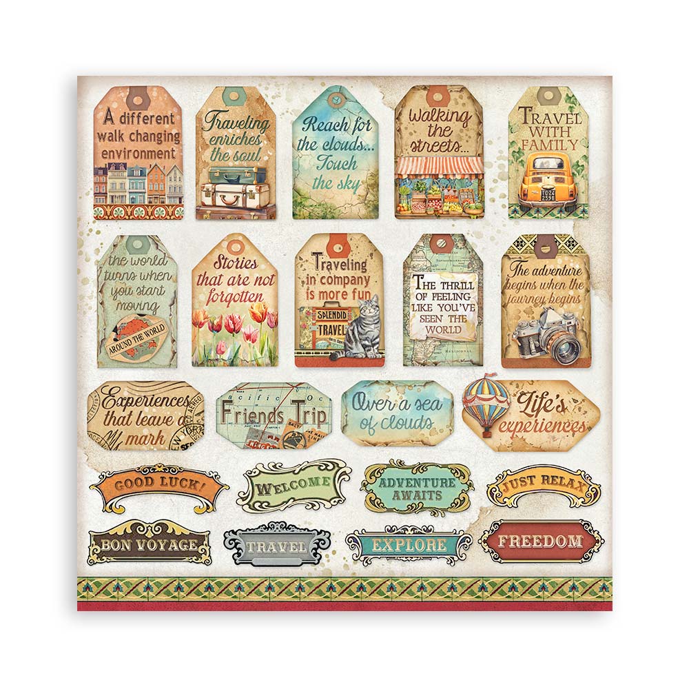 STAMPERIA 8" X 8" DOUBLE FACED PAPER PAD - ART OF TRAVELLING