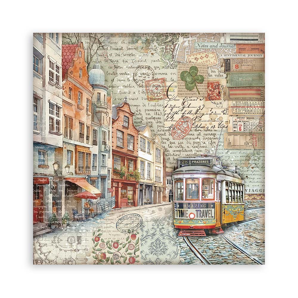 STAMPERIA 8" X 8" DOUBLE FACED PAPER PAD - ART OF TRAVELLING
