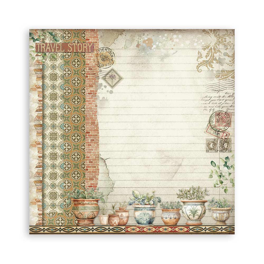STAMPERIA 8" X 8" DOUBLE FACED PAPER PAD - ART OF TRAVELLING