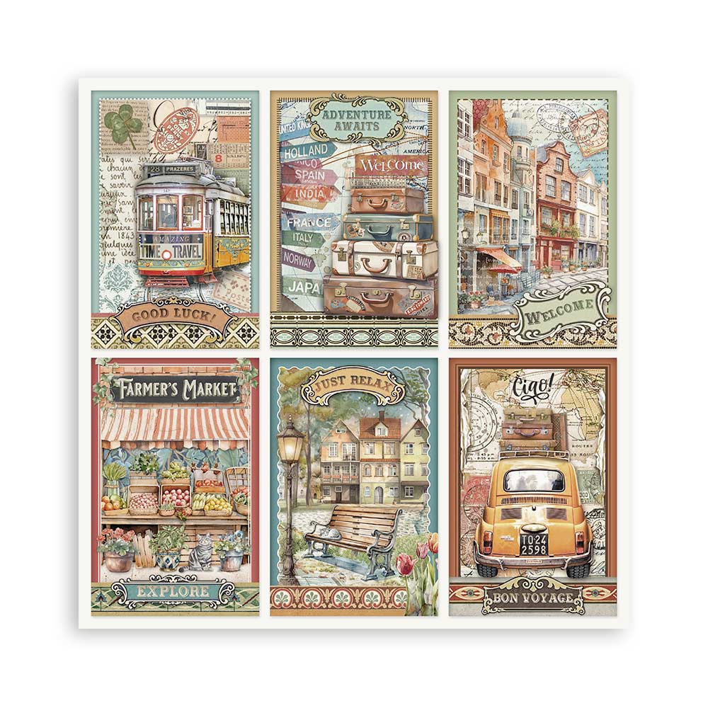 STAMPERIA 8" X 8" DOUBLE FACED PAPER PAD - ART OF TRAVELLING
