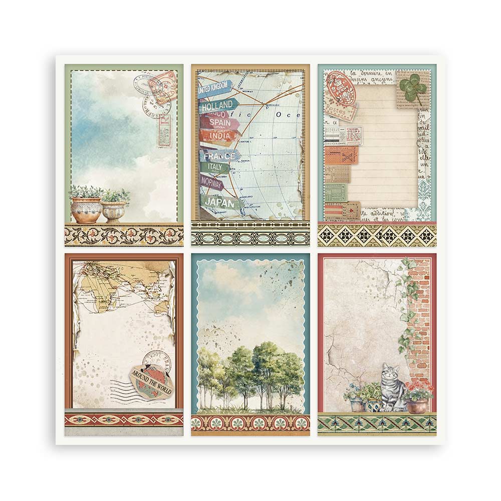 STAMPERIA 8" X 8" DOUBLE FACED PAPER PAD - ART OF TRAVELLING