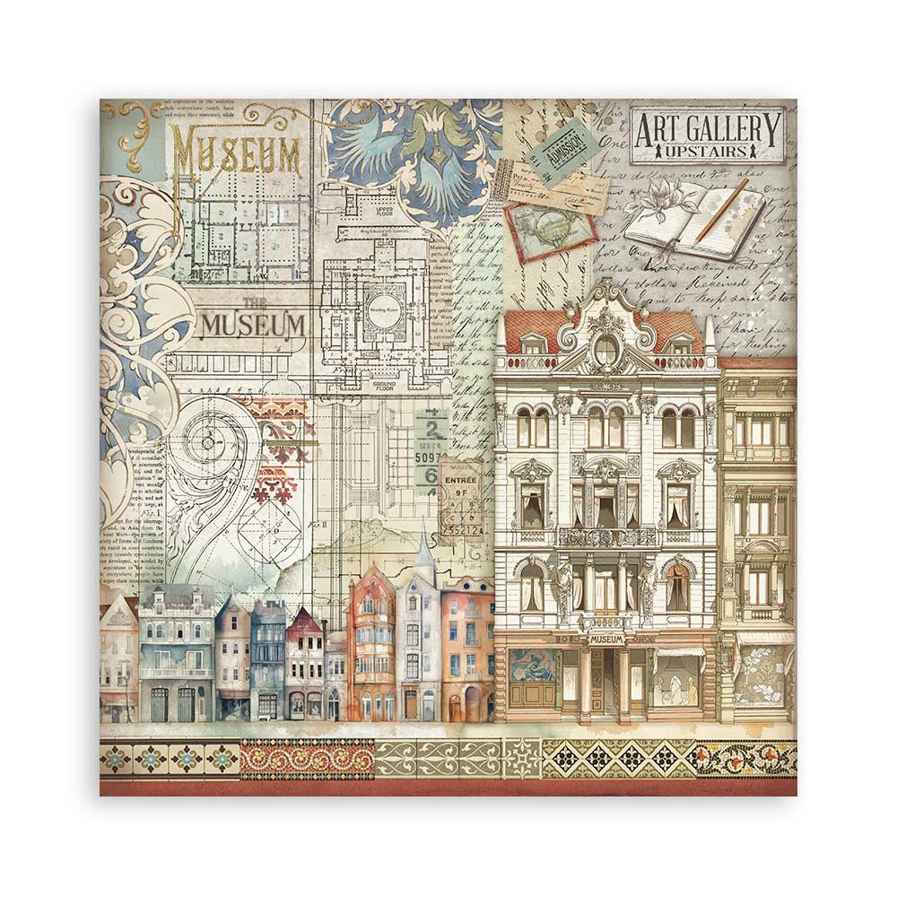 STAMPERIA 8" X 8" DOUBLE FACED PAPER PAD - ART OF TRAVELLING