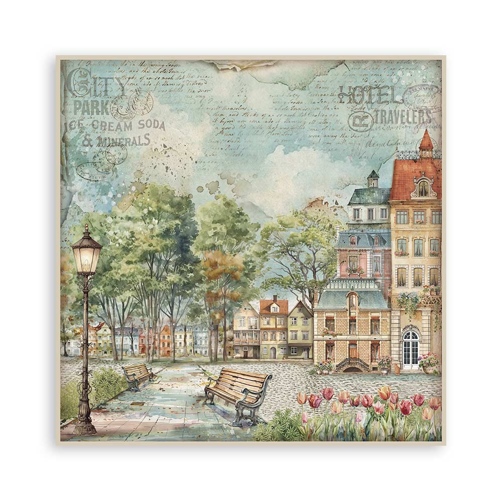 STAMPERIA 8" X 8" DOUBLE FACED PAPER PAD - ART OF TRAVELLING